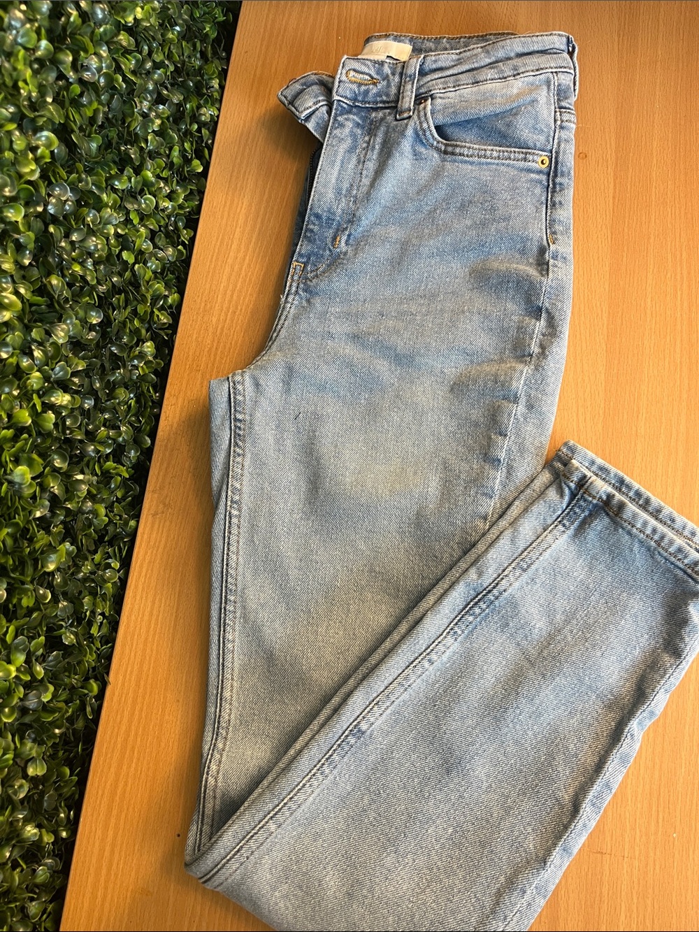 H&M High Waisted Straight Leg Light Wash Denim